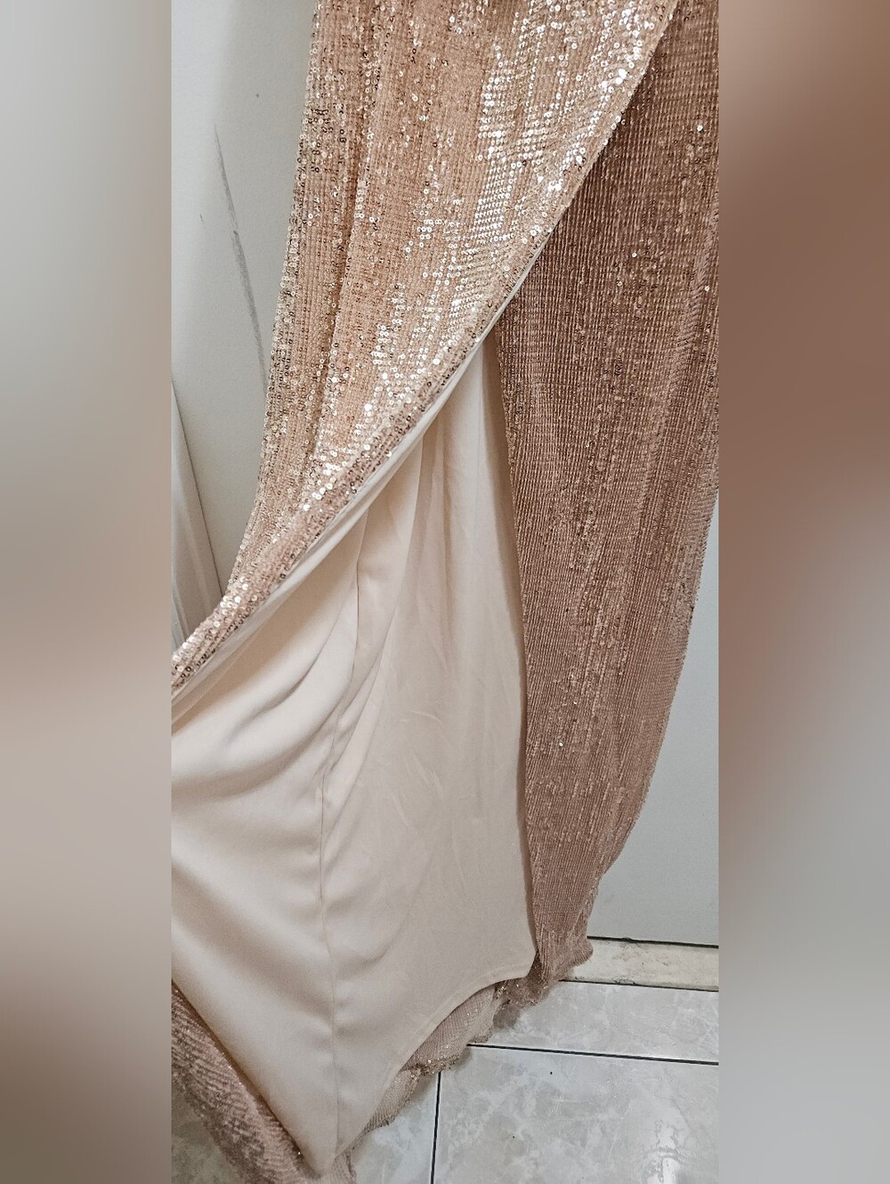 Sparkling Rose Gold Sequin Maxi Dress - Picture 6 of 8